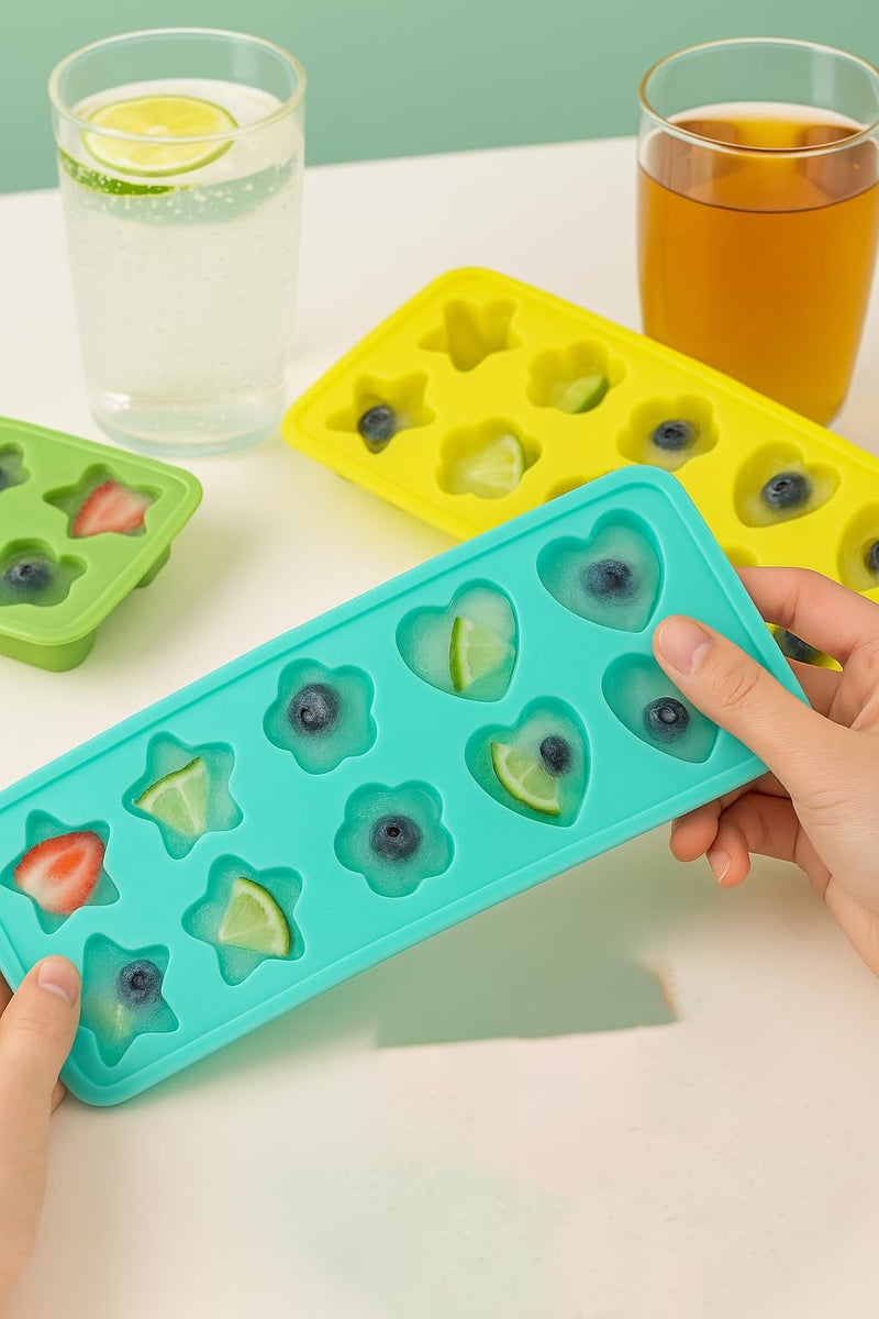 MAX-EMA GLOBAL MAX‑EMA GLOBAL Ice Cube Trays 3 Pack 36 Ice Cube Plastic Moulds Heart, Star, Flower With No Spill Easy‑release Flexible Base And Plastic Frame For Freezer Reusable Ice Cube Tray - Image 4