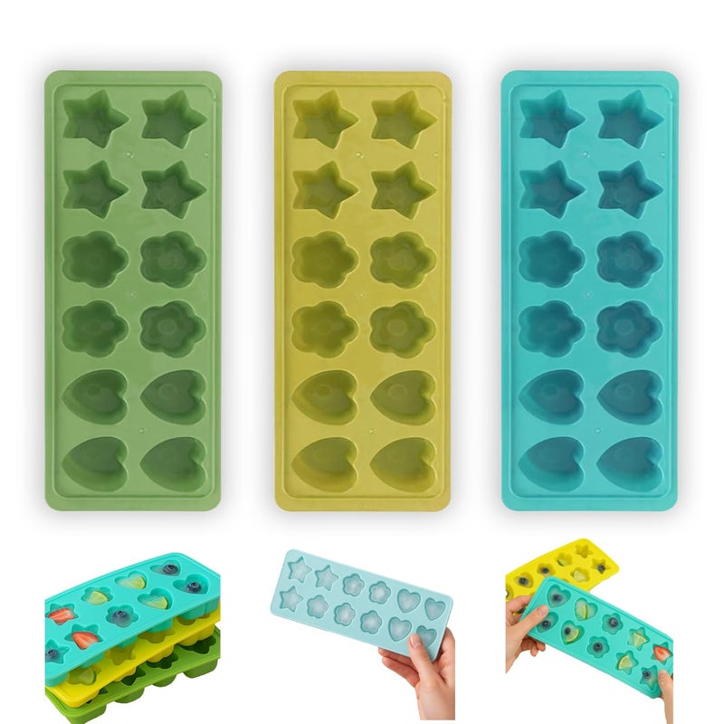 MAX-EMA GLOBAL MAX‑EMA GLOBAL Ice Cube Trays 3 Pack 36 Ice Cube Plastic Moulds Heart, Star, Flower With No Spill Easy‑release Flexible Base And Plastic Frame For Freezer Reusable Ice Cube Tray - Image 1