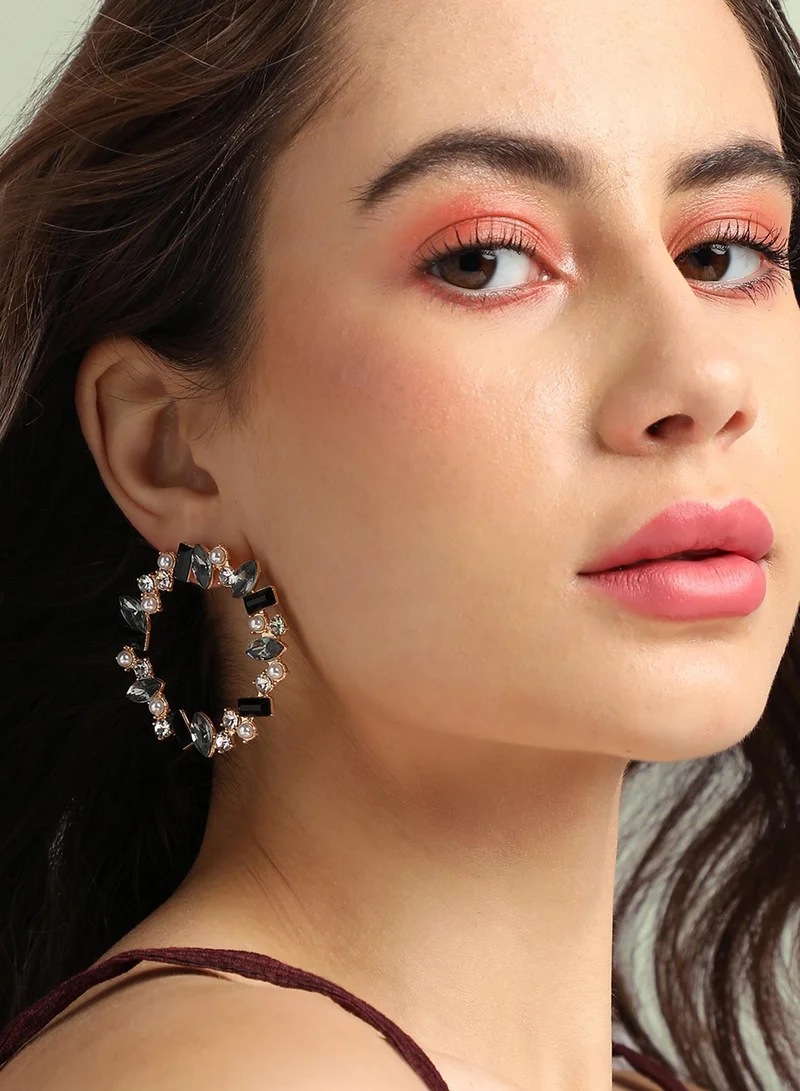 SOHI Black & Crystal Artificial Hoop Earring Jewellery