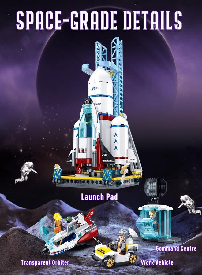 Sluban City Space Launch Center Building Set, Rocket Launchpad Building Kit with 4 Astronaut Minifigures for STEM Role-Play, Gift Toys for Boys 6-12, Compatible with Lego Space, 424 PCS - Image 3