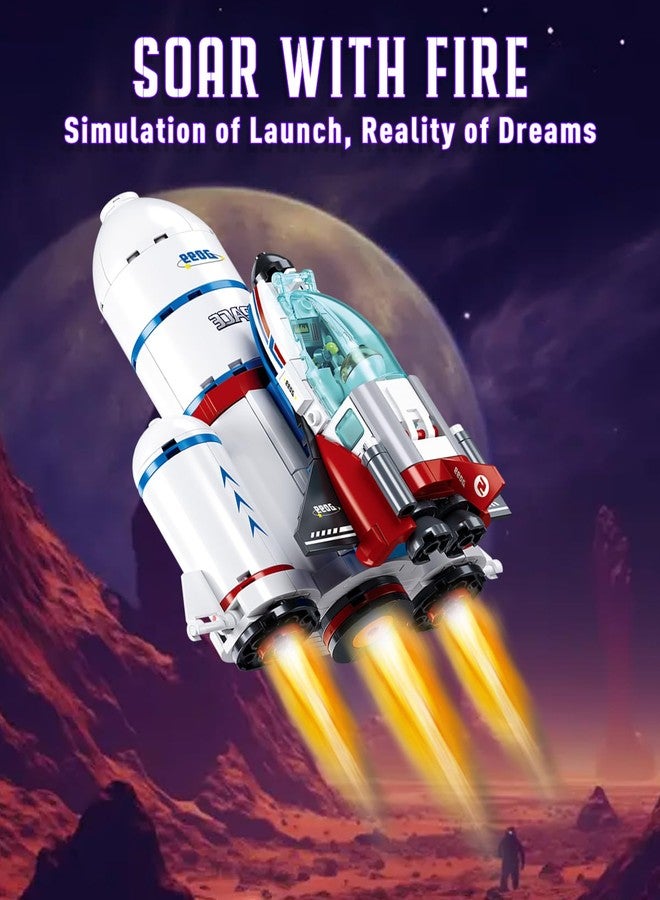 Sluban City Space Launch Center Building Set, Rocket Launchpad Building Kit with 4 Astronaut Minifigures for STEM Role-Play, Gift Toys for Boys 6-12, Compatible with Lego Space, 424 PCS - Image 2