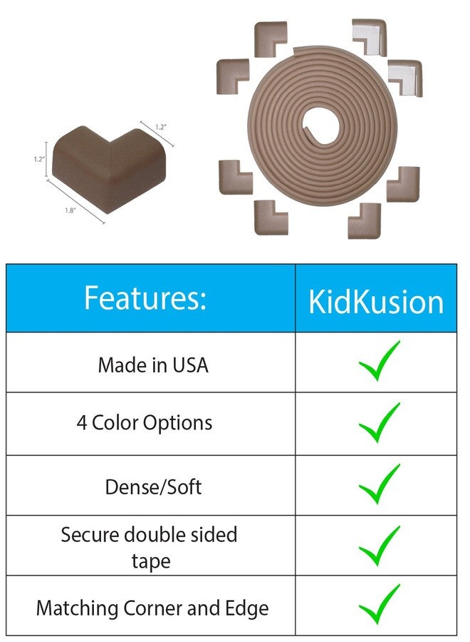 KidKusion Table Cushion | Made in USA | Brown | 12 Foot Edge + 4 Corners | Baby Proof Furniture Edge and Corner Guards - Image 5