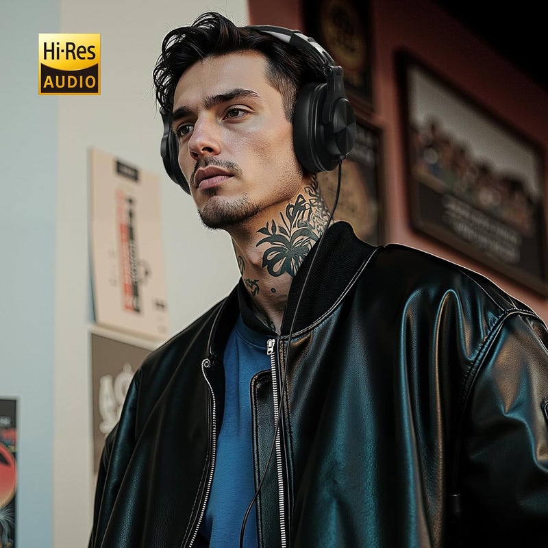 OneOdio A71D Wired Over-Ear Headphones, Hi-Res DJ Stereo Headphone Studio Monitor Headsets with Foldable Design, 3.5/6.35MM Plug for AMP Recording Piano Mixing PC Guitar - Black - Image 2