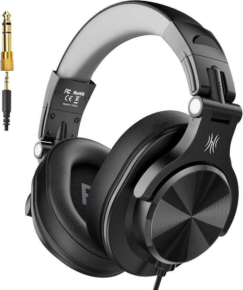 OneOdio A71D Wired Over-Ear Headphones, Hi-Res DJ Stereo Headphone Studio Monitor Headsets with Foldable Design, 3.5/6.35MM Plug for AMP Recording Piano Mixing PC Guitar - Black - Image 1