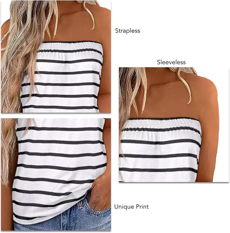 klarako Women Striped Tube Top Strapless Sleeveless Bandeau Tank Tops Summer Casual Backless Loose Pleated Tank Blouse Shirt - Image 2