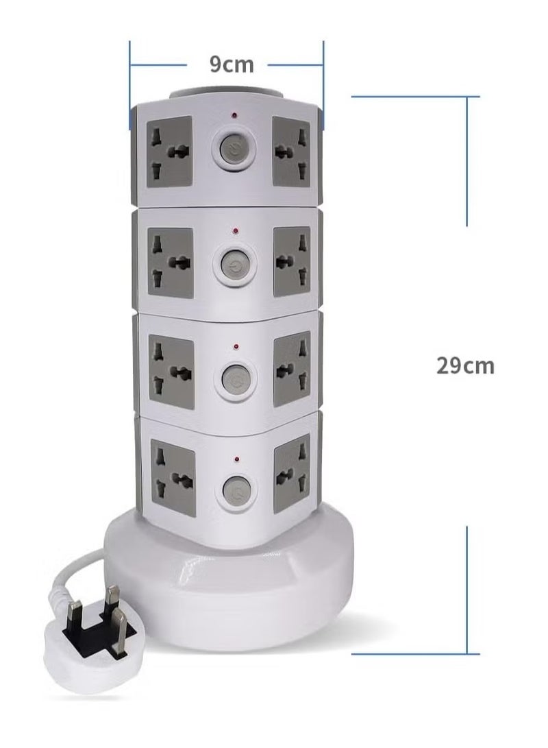 TIGER Universal Vertical Tower Power Strip – Multi-Socket (110V-250V) with 2 USB Ports - Electric Charging Station Surge Protector, Four-Layer Design, Suitable for Any Country  - Image 4