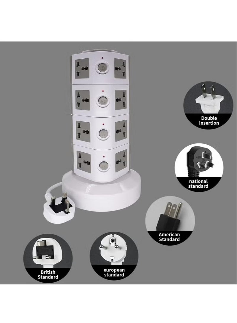 TIGER Universal Vertical Tower Power Strip – Multi-Socket (110V-250V) with 2 USB Ports - Electric Charging Station Surge Protector, Four-Layer Design, Suitable for Any Country  - Image 2