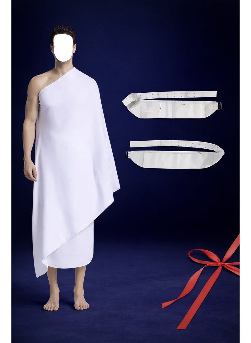 إحرام عمرة وحزمة إحرام عمرة | إحرام عالي الجودة ٨٠٠ غرام | حزام خصر أبيض قابل للتعديل - Image 1