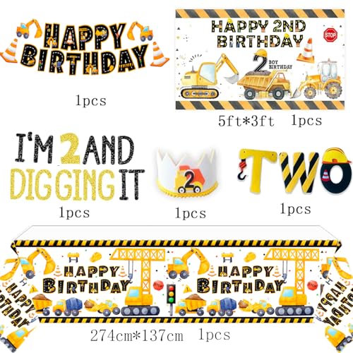 BEOXAGAR Construction Birthday Party Supplies for 2 Year Old Boy, 2nd Birthday Decorations For Boys, include- Backdrop, Cake, and Cupcake Toppers, Balloons, Cupcakes Wrappers, Banner - Image 3