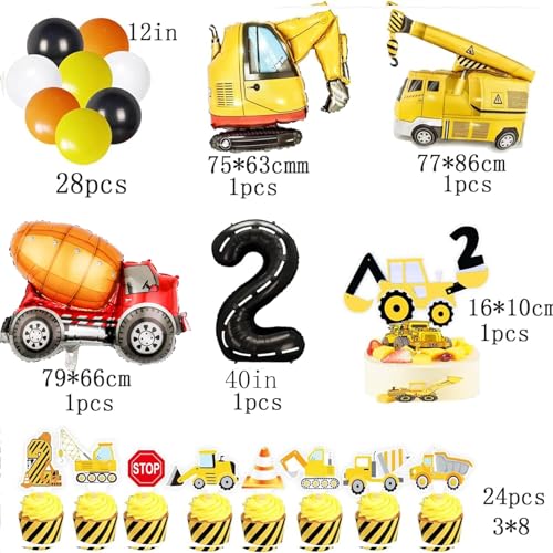 BEOXAGAR Construction Birthday Party Supplies for 2 Year Old Boy, 2nd Birthday Decorations For Boys, include- Backdrop, Cake, and Cupcake Toppers, Balloons, Cupcakes Wrappers, Banner - Image 2