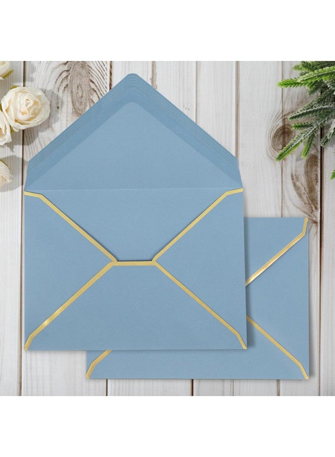 Whaline 50Pcs A7 Invitation Envelopes With Gold Border Dusty Blue Greeting Card Envelopes Vflap Envelopes Gift Card Sleeves For Mailing Envelopes Sending Card 7.3X5.3 Inch - Image 1