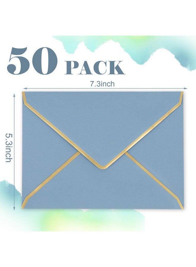 Whaline 50Pcs A7 Invitation Envelopes With Gold Border Dusty Blue Greeting Card Envelopes Vflap Envelopes Gift Card Sleeves For Mailing Envelopes Sending Card 7.3X5.3 Inch - Image 2