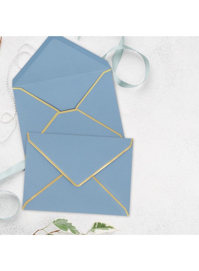 Whaline 50Pcs A7 Invitation Envelopes With Gold Border Dusty Blue Greeting Card Envelopes Vflap Envelopes Gift Card Sleeves For Mailing Envelopes Sending Card 7.3X5.3 Inch - Image 5