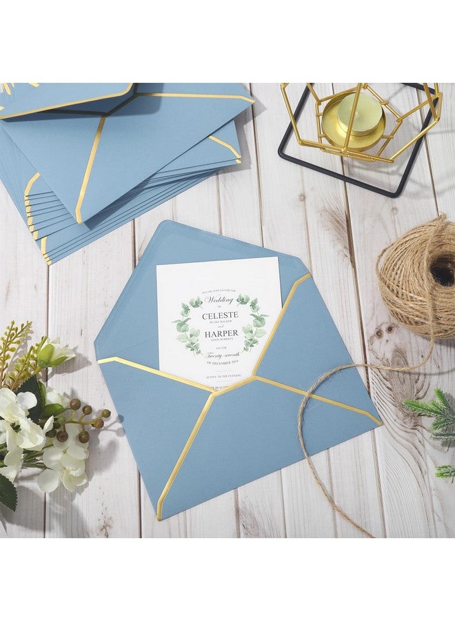 Whaline 50Pcs A7 Invitation Envelopes With Gold Border Dusty Blue Greeting Card Envelopes Vflap Envelopes Gift Card Sleeves For Mailing Envelopes Sending Card 7.3X5.3 Inch - Image 4