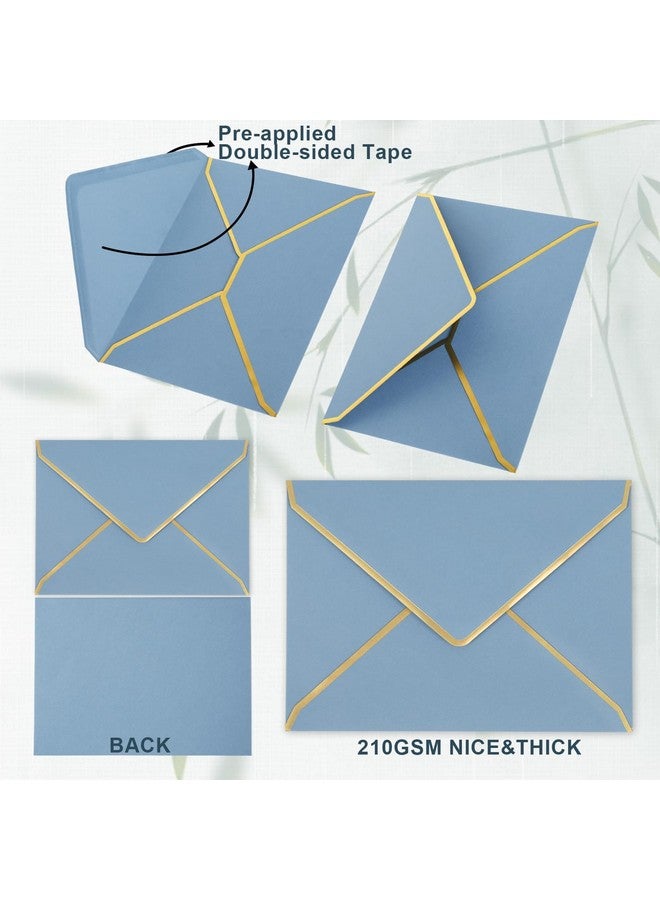 Whaline 50Pcs A7 Invitation Envelopes With Gold Border Dusty Blue Greeting Card Envelopes Vflap Envelopes Gift Card Sleeves For Mailing Envelopes Sending Card 7.3X5.3 Inch - Image 3