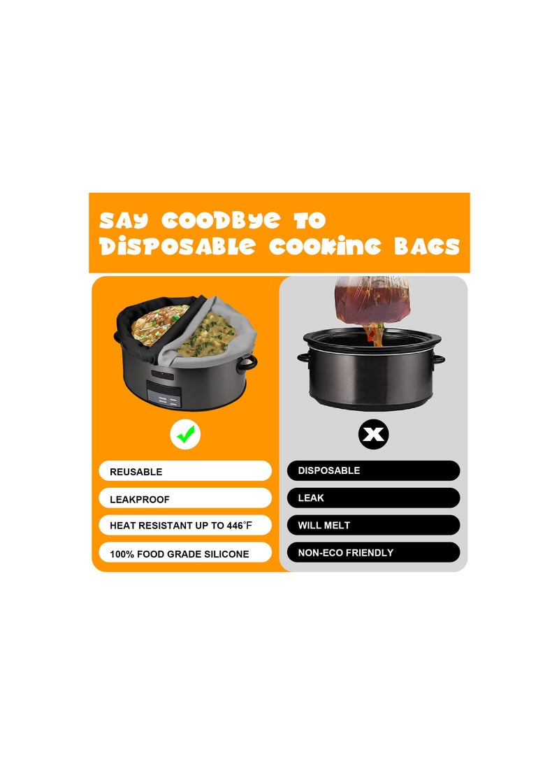 SYOSI Silicone Slow Cooker Liners, Reusable Slow Cooker Cooking Bags Fit 3-8.5 Quarts for Oval or Round Pot Slow Cooker, Leakproof & Easy Clean Bags Liners, Kitchen Accessories (Black+Gray)(2 Pack)  - Image 3