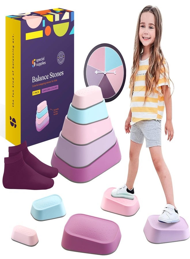 Special Supplies Set of 5 Stepping Stones for Kids Indoor and Outdoor Balance Blocks Promote Coordination, Balance Strength Child Safe Rubber, Non-Slip Edging (Unicorn) - Image 1