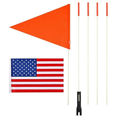 Uelfbaby Upgraded Bike Flags with Pole 6 Feet High Visibility Orange Flags with Heavy Duty Fiberglass Flag Pole, Orange Flag and American Flag - Image 1
