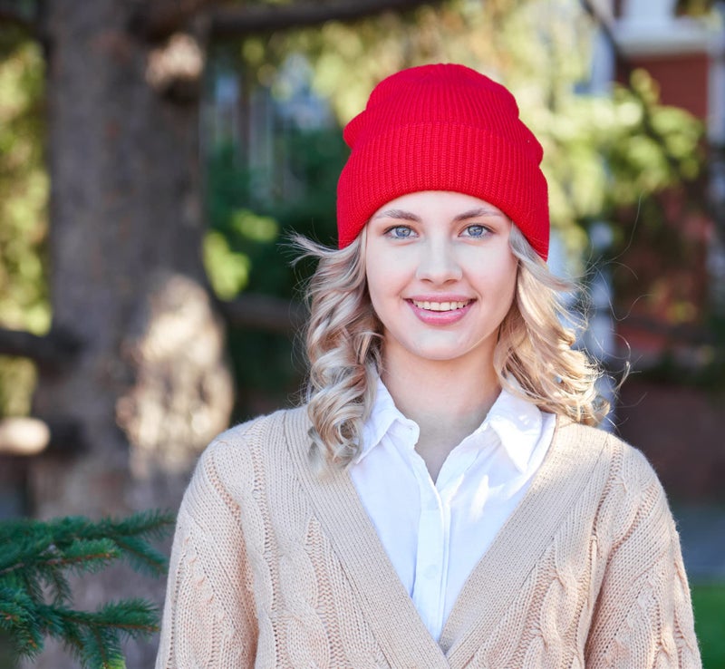 Connectyle Outdoor Classic Bassic Men 's Warm Winter Hats Daily Thick Knit Cuff Beanie Cap Red, 55 60cm - Image 2