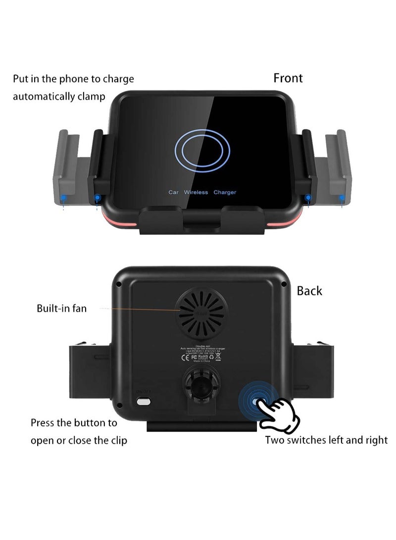 20W Qi Wireless Car Charger Mount Holder Compatible for Samsung Galaxy Z Fold4 Fold3 Z Fold2 Fold S22 Ultra, Two Coil Support Portrait Unfold Auto Clamping Charging Car Mount with Cooling Fan - Image 4
