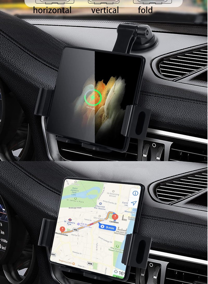 20W Qi Wireless Car Charger Mount Holder Compatible for Samsung Galaxy Z Fold4 Fold3 Z Fold2 Fold S22 Ultra, Two Coil Support Portrait Unfold Auto Clamping Charging Car Mount with Cooling Fan - Image 2