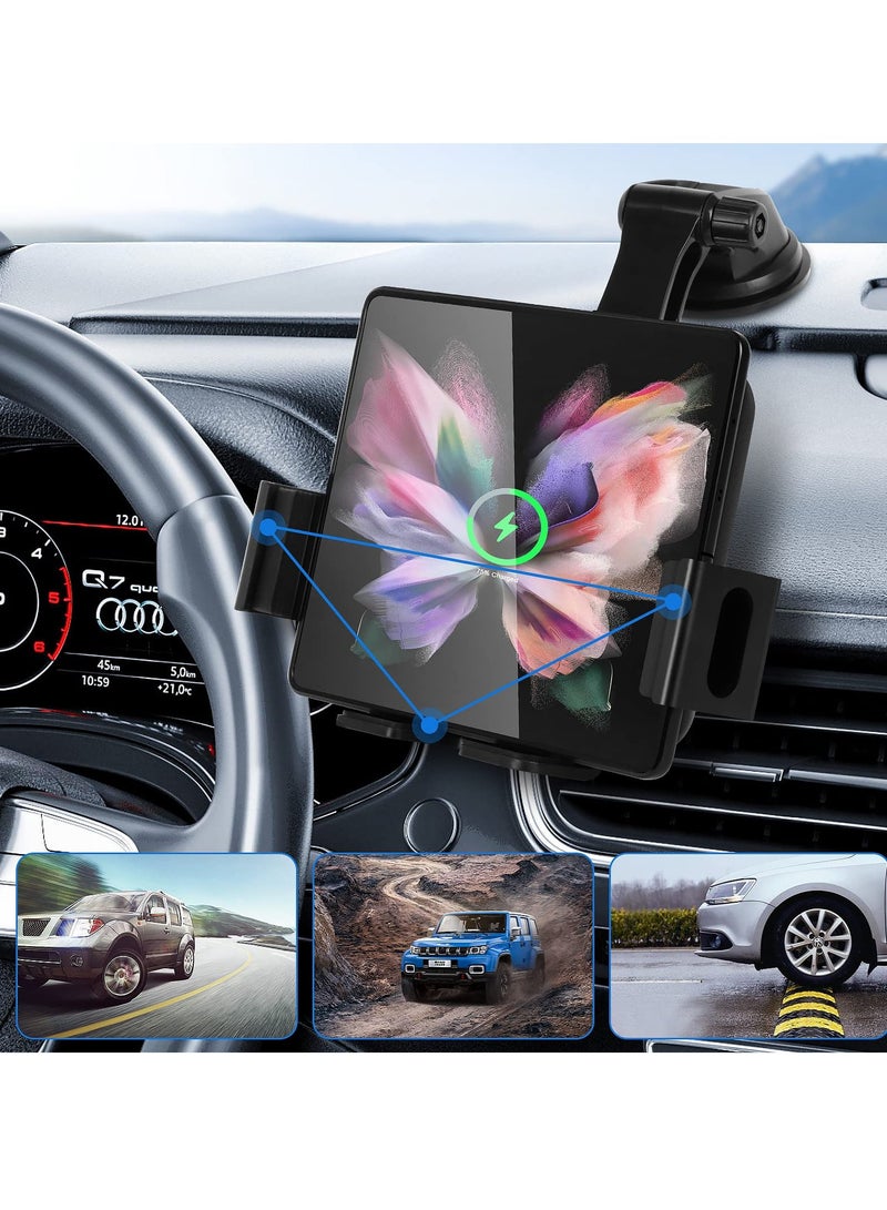 20W Qi Wireless Car Charger Mount Holder Compatible for Samsung Galaxy Z Fold4 Fold3 Z Fold2 Fold S22 Ultra, Two Coil Support Portrait Unfold Auto Clamping Charging Car Mount with Cooling Fan - Image 5