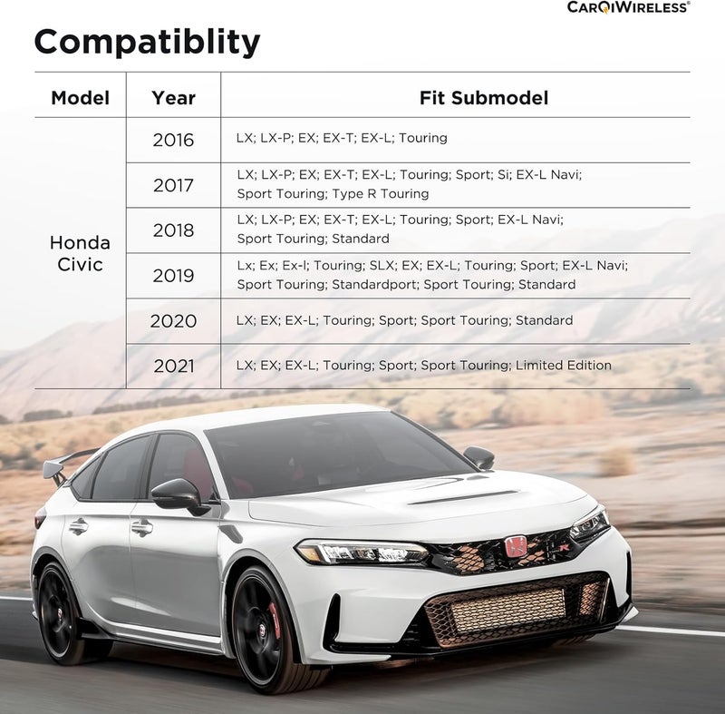 CarQiWireless منظم وحدة التحكم المركزية CarQiWireless لسيارة هوندا سيفيك 2021 2020 2019 2018 2017 2016 ملحقات مخصصة تناسب سيفيك هاتشباك سيدان 2 قطعة صندوق تخزين مخفي مع كابل USB تصميم مضاد للانزلاق - Image 4