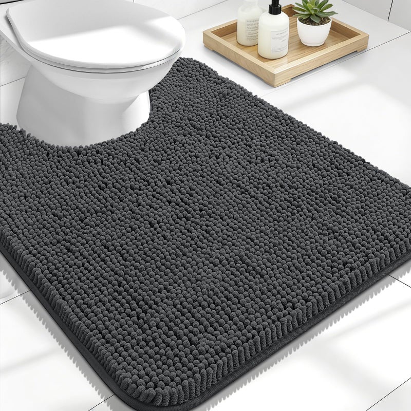 OLANLY Toilet Rugs U-Shaped 24x20, Extra Soft Absorbent Chenille Contour Bathroom Rugs for Toilet, Dry Quickly, Machine Washable, Non-Slip Bath Mat, Dark Grey - Image 1