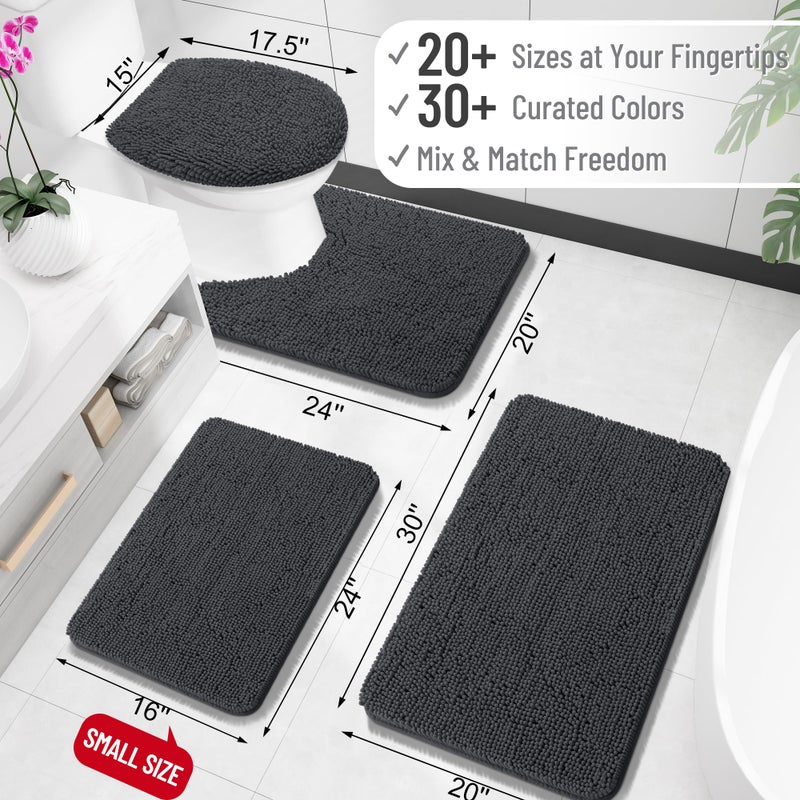 OLANLY Toilet Rugs U-Shaped 24x20, Extra Soft Absorbent Chenille Contour Bathroom Rugs for Toilet, Dry Quickly, Machine Washable, Non-Slip Bath Mat, Dark Grey - Image 2