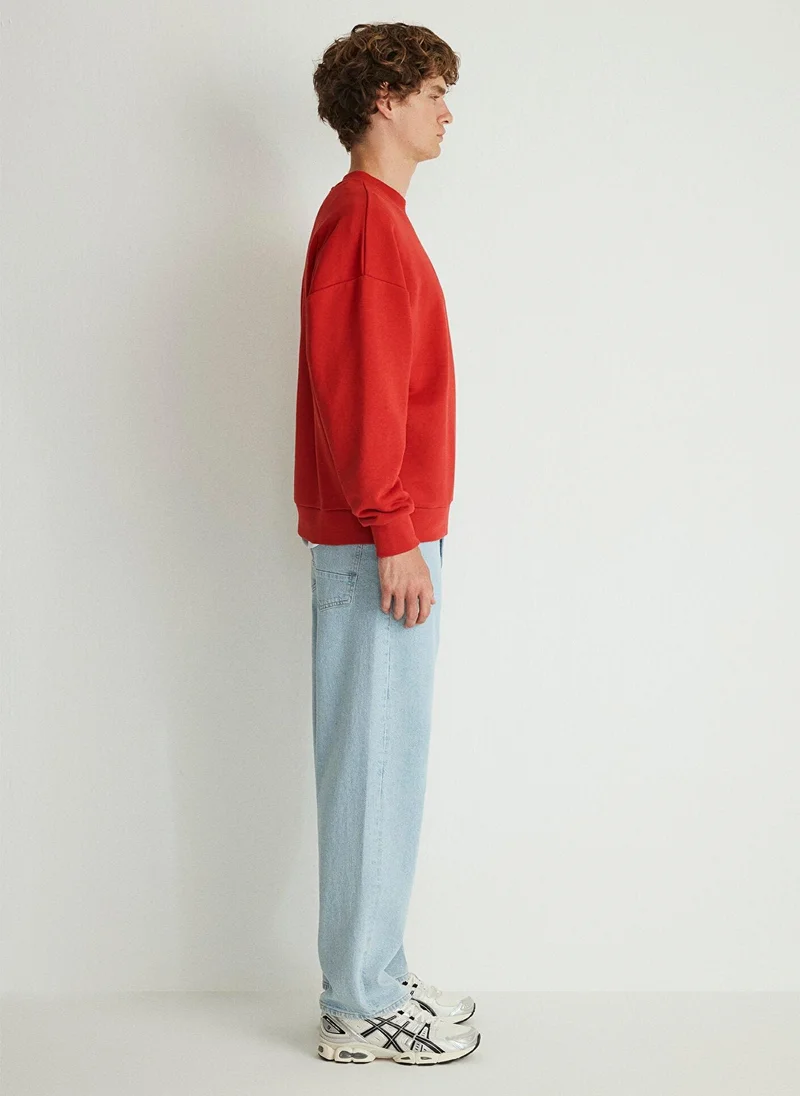 مافي بلوفر بياقة دائرية أحمر أساسي