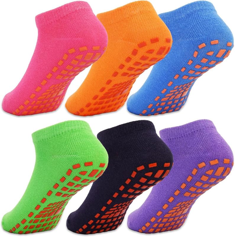 KETKAR Nylon 6 Pairs Non Slip Ankle Length Socks For Kids,Women,Men,Elderly, Slipper Socks With Grips For Hospital Yoga Pilates Indoor Sports, Multicolour - Image 1