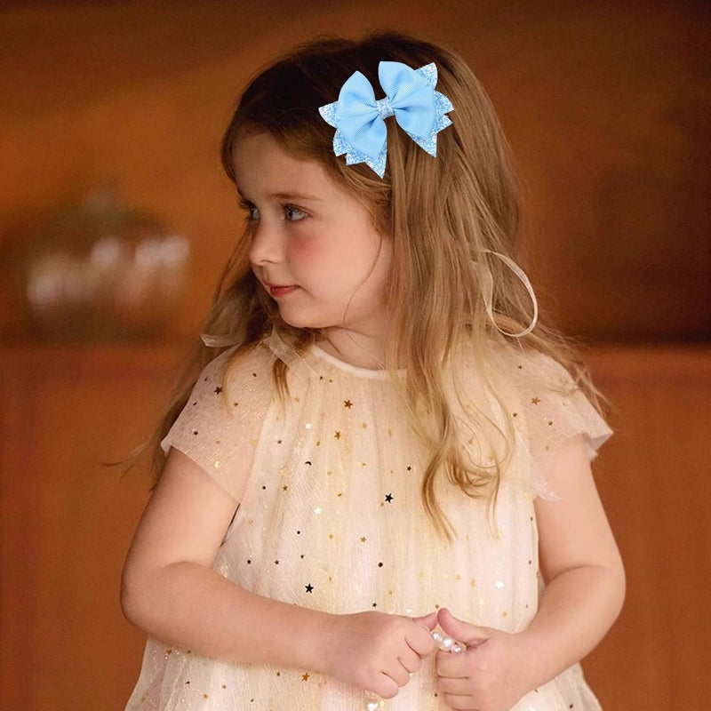 KCHIES 2 Pack 3.5" Girls Hair Bows Light Blue Boutique Ribbon Hair Clip Glitter Bowknot Hair Barrettes Alligator Hairpins for Teens Toddlers Kids Wedding Summer Headwear Gift - Image 3