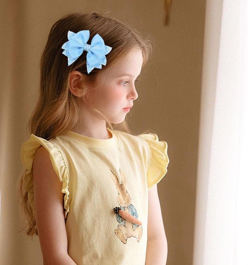 KCHIES 2 Pack 3.5" Girls Hair Bows Light Blue Boutique Ribbon Hair Clip Glitter Bowknot Hair Barrettes Alligator Hairpins for Teens Toddlers Kids Wedding Summer Headwear Gift - Image 4