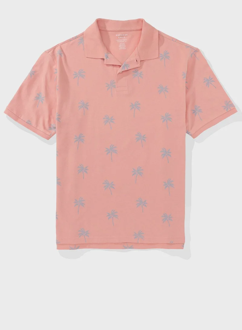 American Eagle Printed Pique Polo Shirt