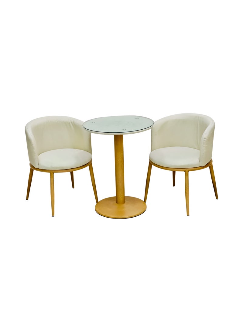 طاولة مستديرة مع كرسيين بيج