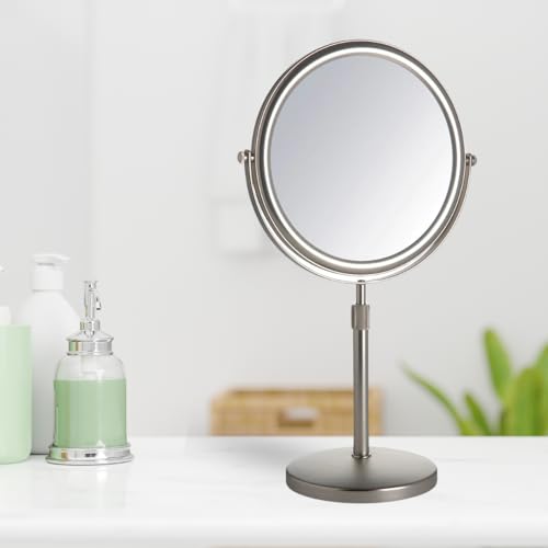JERDON Two-Sided Tabletop Makeup Vanity Mirror - 5X-1X Magnification & Swivel Design - 9-Inch Diameter Mirror with Adjustable Height - Nickel Finish - Model JP4045N - Image 2