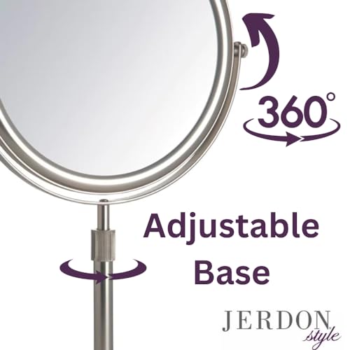 JERDON Two-Sided Tabletop Makeup Vanity Mirror - 5X-1X Magnification & Swivel Design - 9-Inch Diameter Mirror with Adjustable Height - Nickel Finish - Model JP4045N - Image 3