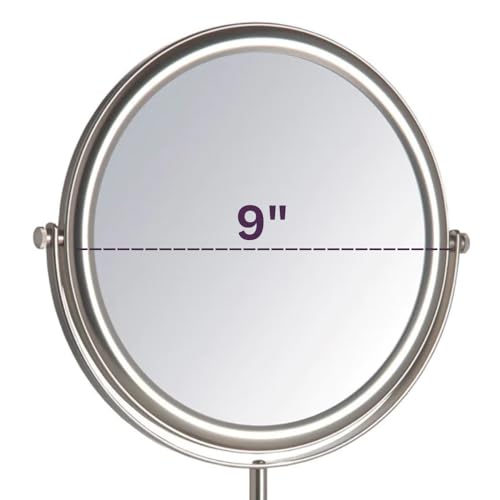 JERDON Two-Sided Tabletop Makeup Vanity Mirror - 5X-1X Magnification & Swivel Design - 9-Inch Diameter Mirror with Adjustable Height - Nickel Finish - Model JP4045N - Image 4