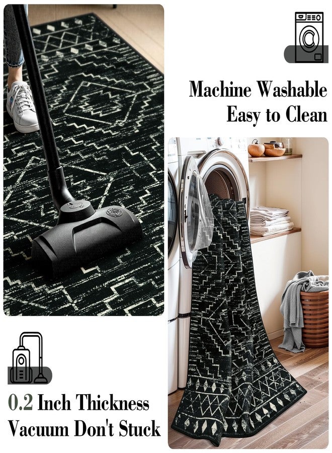 Wonnitar Moroccan Bathroom Rug,Washable 2x3 Small Bath Mat, Boho Tribal Soft Kitchen Sink Mat, Non-Slip Geometric Entry Way Rug, Low-Pile Indoor Carpet for Bedside Entrance Laundry (Black,2'x3') - Image 3
