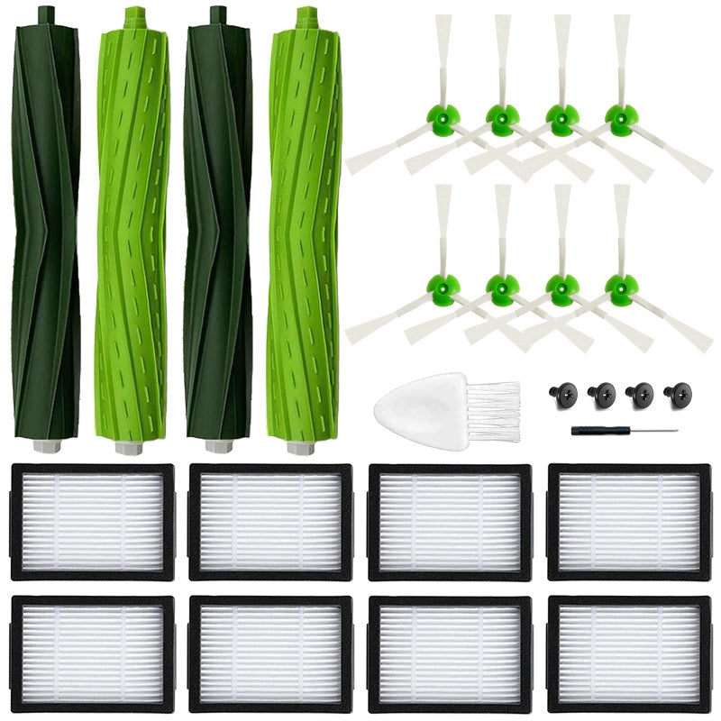 18 Pack Roomba Replacement Parts for iRobot Roomba i7 i7 i3 i3 i4 J7J7Plus i6 i6 i5j5 i8 Plus E5 E6 E7 I E J Series Vacuum Cleaner 2 Set of Roller Brush 8 Filters 8 Side Brushes