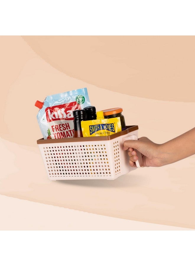 Nayasa Frill No. 1 Plastic Fruit Basket | 3 Litre | Veg Baskets For Storage In Kitchen | Rectangle Food Basket For Kitchen | Peach And Brown - Image 2