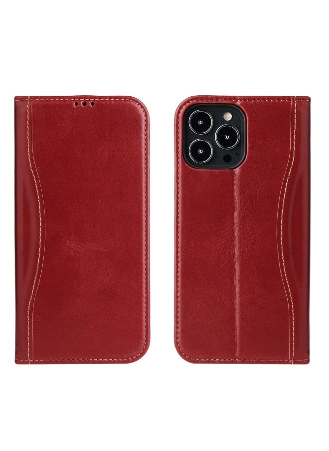 For iPhone 13 Pro Genuine Leather Horizontal Flip Leather Case with Holder & Card Slots & Wallet (Wine Red)  - Image 1