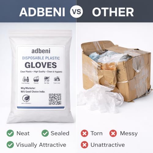 adbeni Disposable Hand Gloves | Transparent & Waterproof | Premium | Clear Plastic PE for Kitchen, Food Handling, Cleaning, Hair Dye, Salon, Multipurpose Use | Powder-Free | Pack of 100 Pcs - Image 2