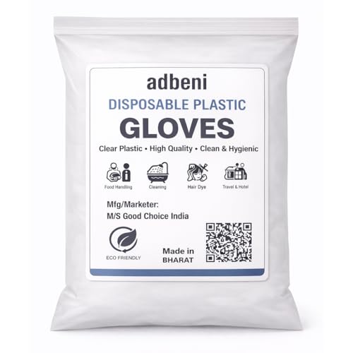 adbeni Disposable Hand Gloves | Transparent & Waterproof | Premium | Clear Plastic PE for Kitchen, Food Handling, Cleaning, Hair Dye, Salon, Multipurpose Use | Powder-Free | Pack of 100 Pcs - Image 1