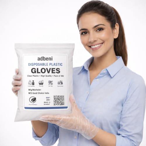 adbeni Disposable Hand Gloves | Transparent & Waterproof | Premium | Clear Plastic PE for Kitchen, Food Handling, Cleaning, Hair Dye, Salon, Multipurpose Use | Powder-Free | Pack of 100 Pcs - Image 5