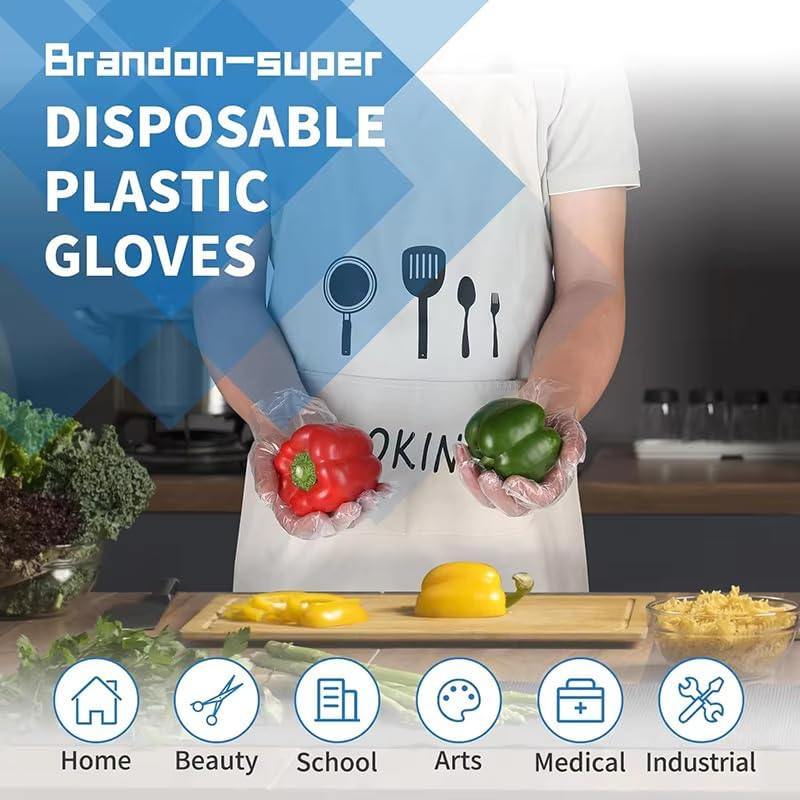 adbeni Disposable Hand Gloves | Transparent & Waterproof | Premium | Clear Plastic PE for Kitchen, Food Handling, Cleaning, Hair Dye, Salon, Multipurpose Use | Powder-Free | Pack of 100 Pcs - Image 3