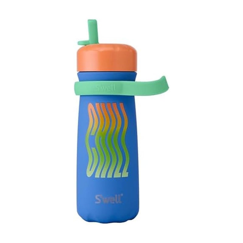 S'well Stainless Steel Kids Traveler with Flip Straw Lid, 16oz, Blue Chill, Triple Layered Vacuum Insulated Containers Keeps Drinks Cold for 24 Hours, BPA Free, Easy Carrying On the Go - Image 1