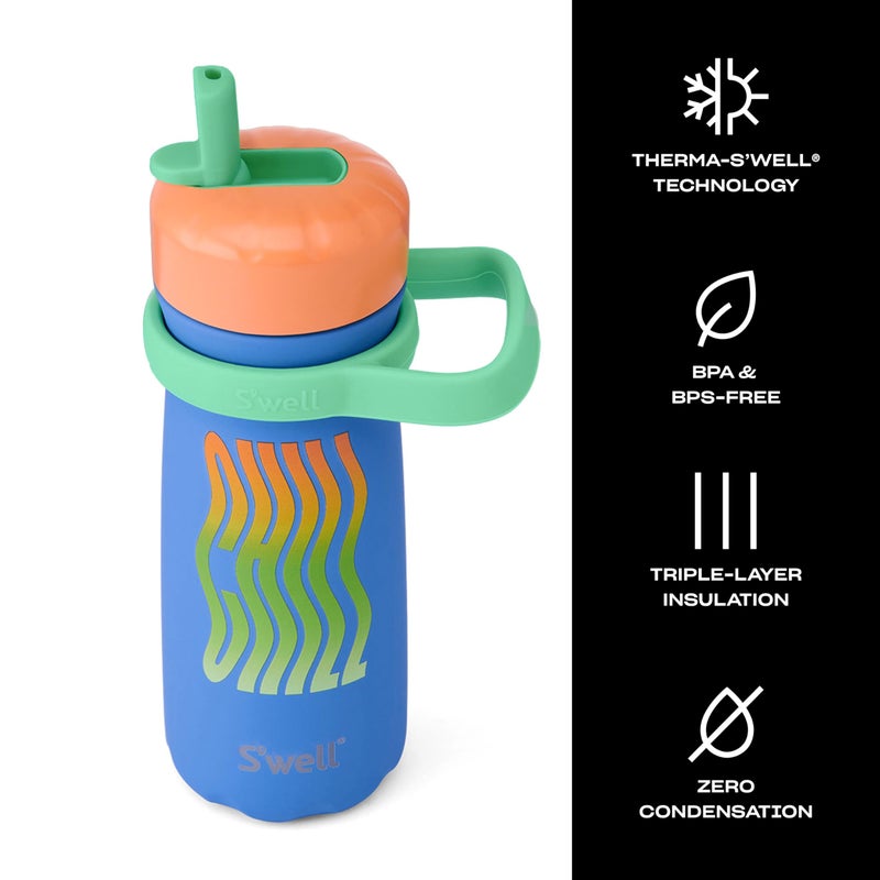 S'well Stainless Steel Kids Traveler with Flip Straw Lid, 16oz, Blue Chill, Triple Layered Vacuum Insulated Containers Keeps Drinks Cold for 24 Hours, BPA Free, Easy Carrying On the Go - Image 3