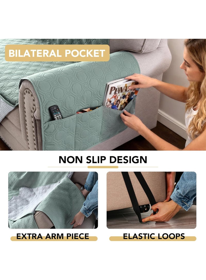Bukela 100% Waterproof Couch Cover Thick Durable Sofa Slipcover with Storage Pocket Triple Nonslip Furniture Protector for Dogs, Children, Pets, Machine Washable (Sofa, Lily Pad) - Image 5