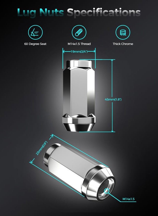 ZOFFI M14x1.5 Lug Nuts, Replacement for 1999-2020 Silverado 1500, 1999-2020 Acadia Sierra Yukon Aftermarket Wheel - 24pcs Chrome Closed End Bulge Acorn Lug Nuts - Image 2